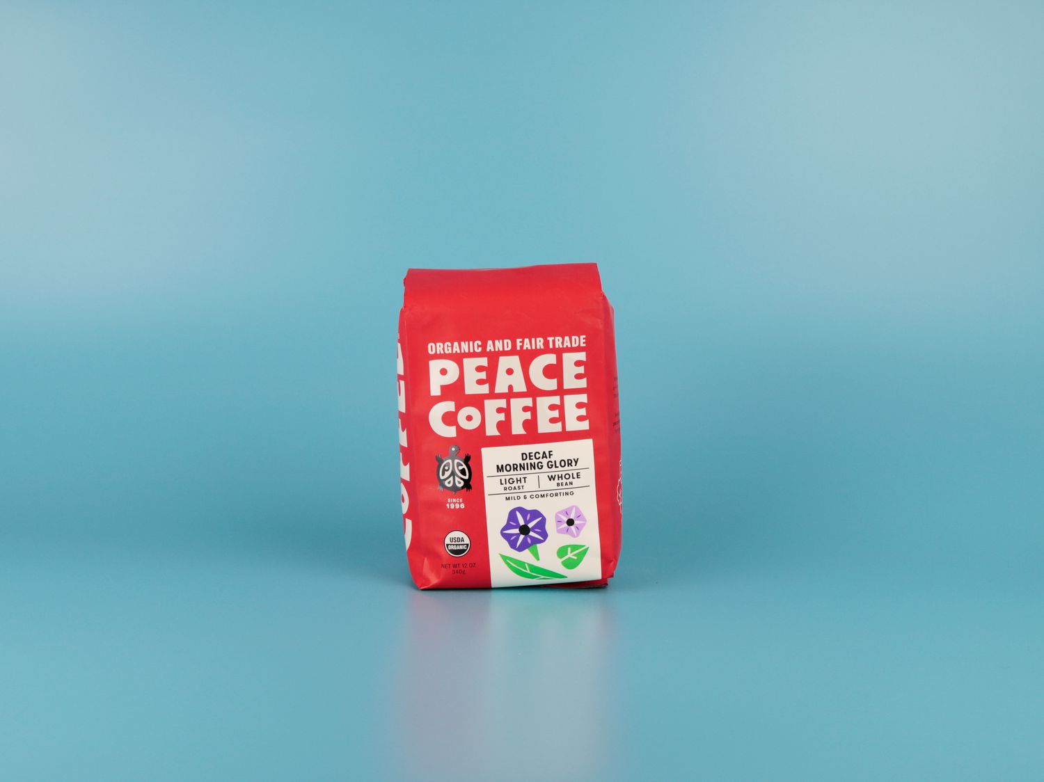 a bag of Peace Coffee's Decaf Morning Glory