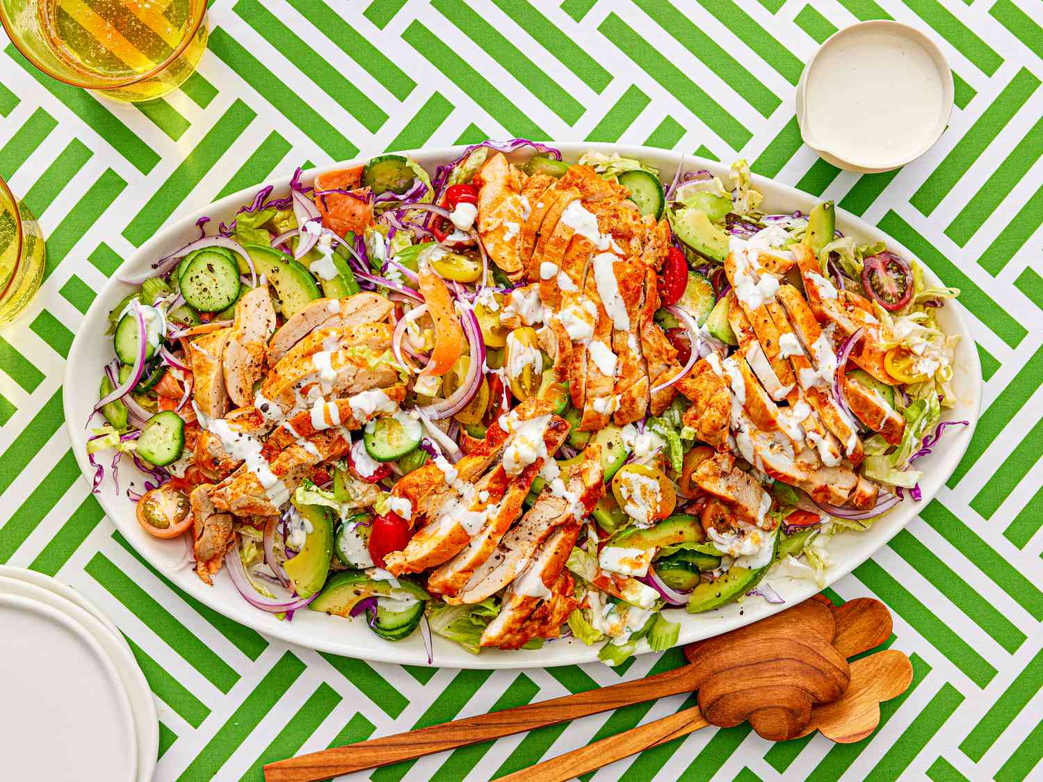 Overhead view of buffalo chicken salad