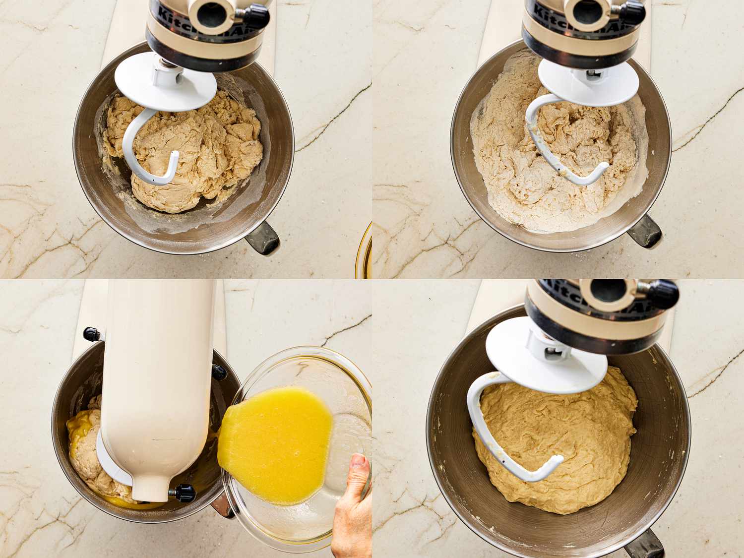 Four image of forming dough in stand mixer bowl