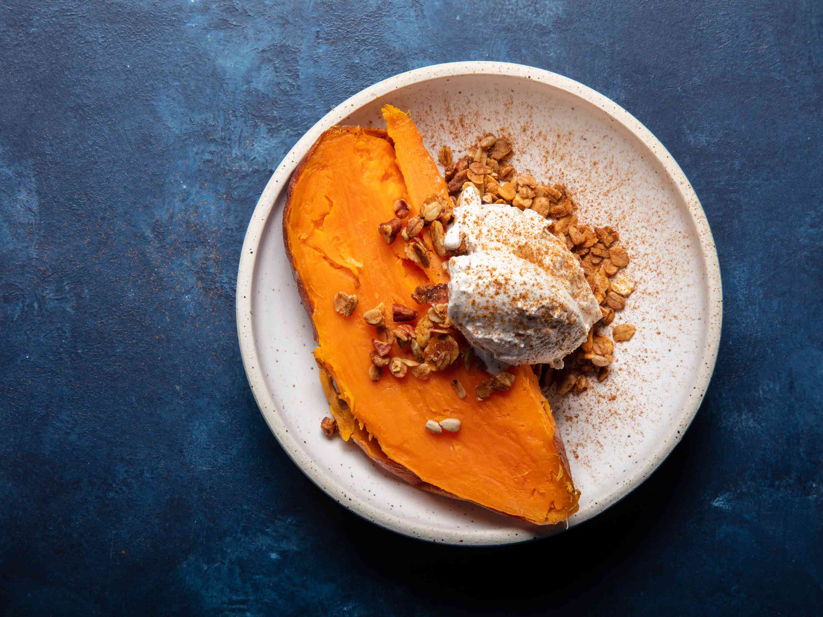 Frozen roasted sweet potato with whipped creme fraiche and granola