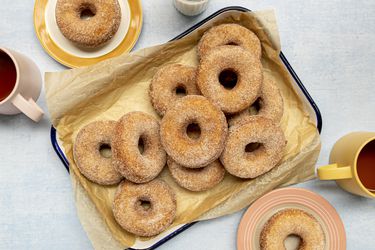 在head shot of potato doughnuts