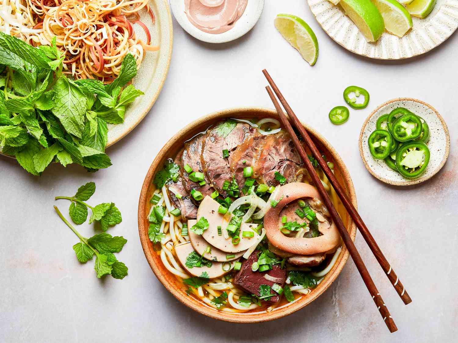 Overhead view of Bun Bo Hue