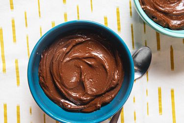 Overhead view of avocado chocolate mousse