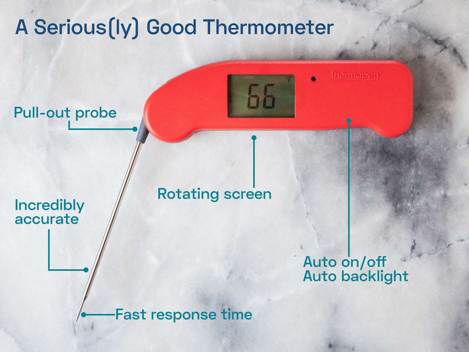 A Thermapen ONE with text around it