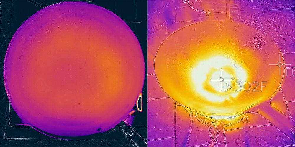 炒锅和西式煎锅的热照片，并排