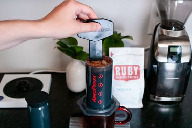 与同伴Prismo附件的Aeropress中途酿造