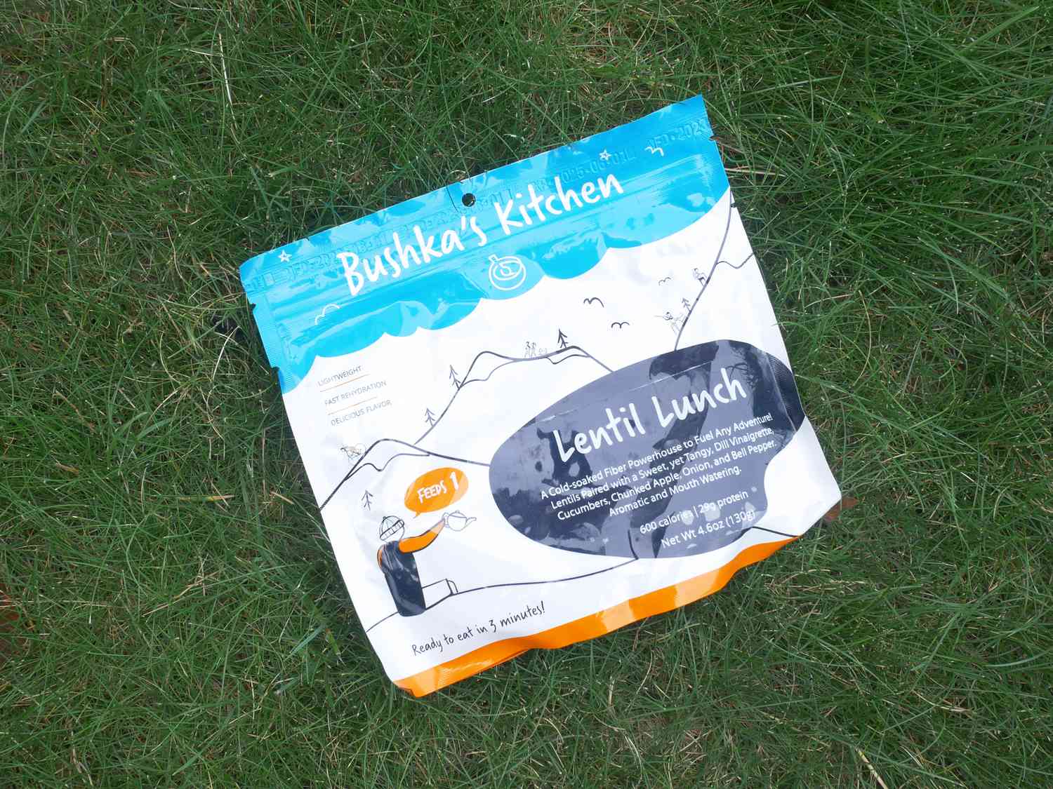 Bushka's Kitchen lentil lunch pouch on lawn