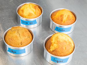 Overhead view of various tests of cakes