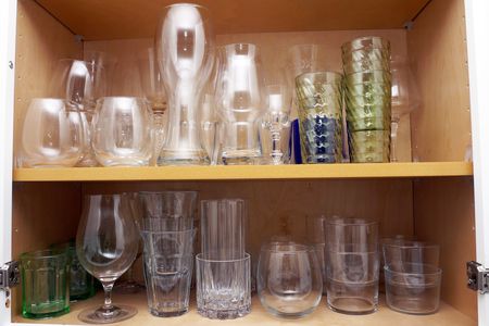 interior of cabinet with a variety of glassware