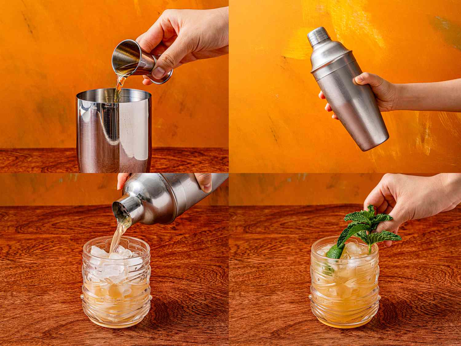 Four image collage of making a Mai Tai