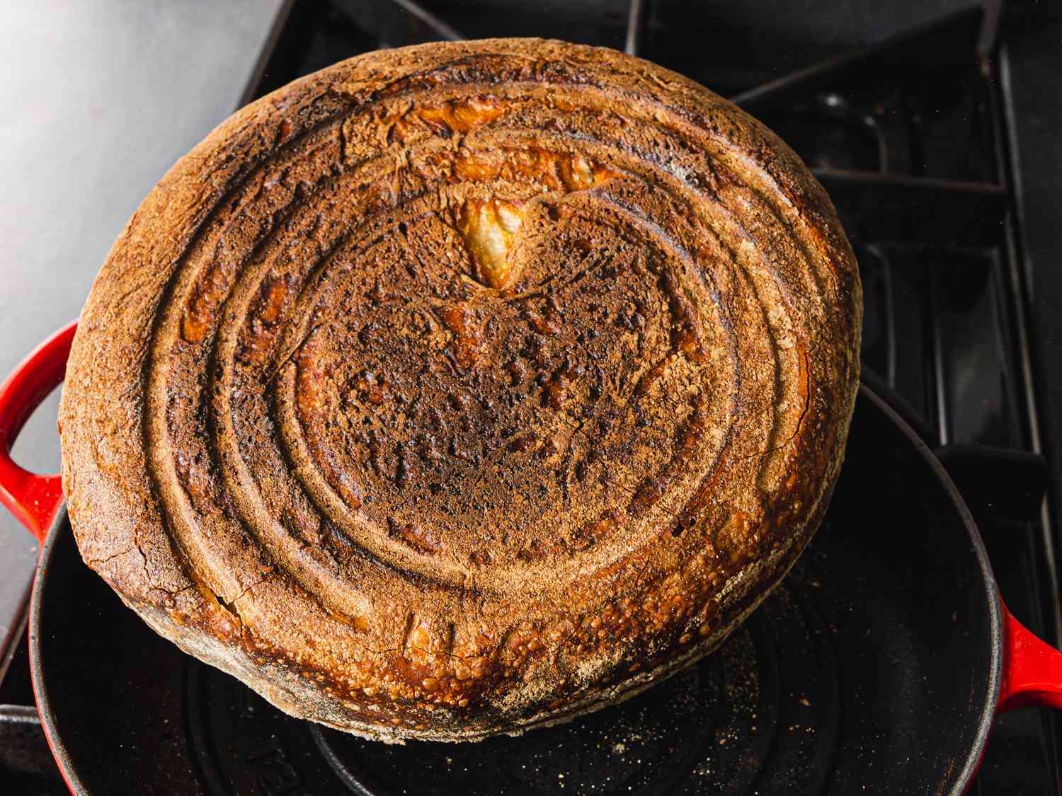 the bottom of a loaf made in the Le Creuset bread oven