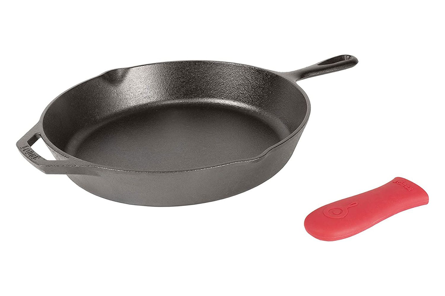 Lodge Cast Iron Skillet with Red Silicone Hot Handle Holder, 12-inch