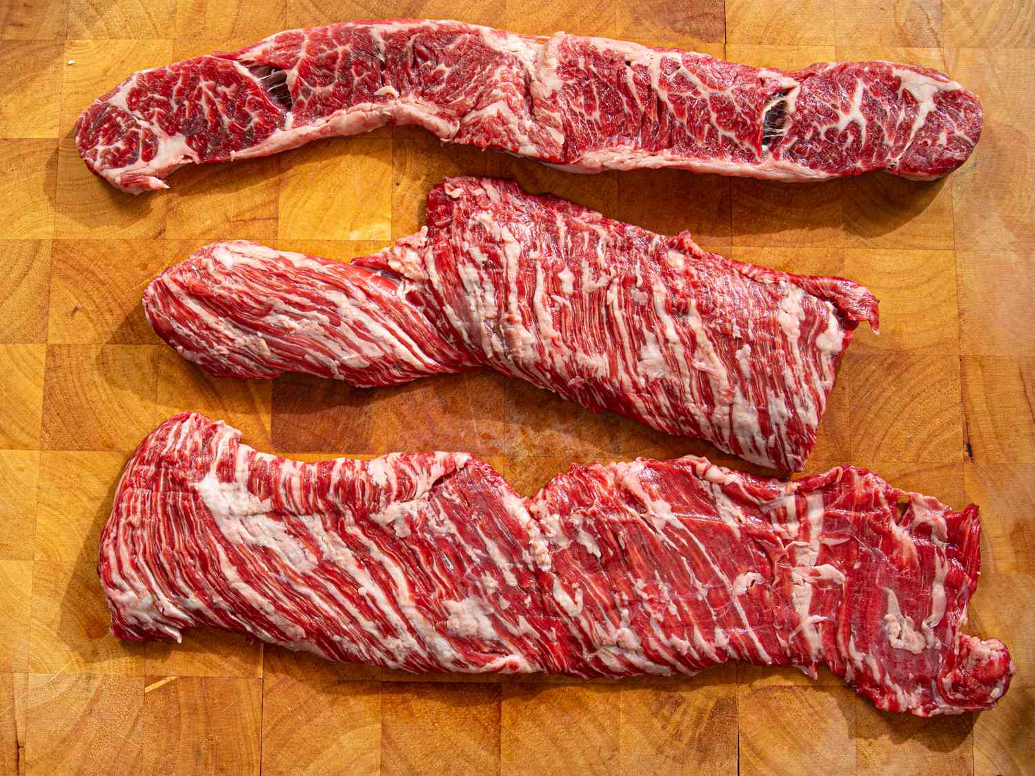 Overhead view of steak on a cutting board