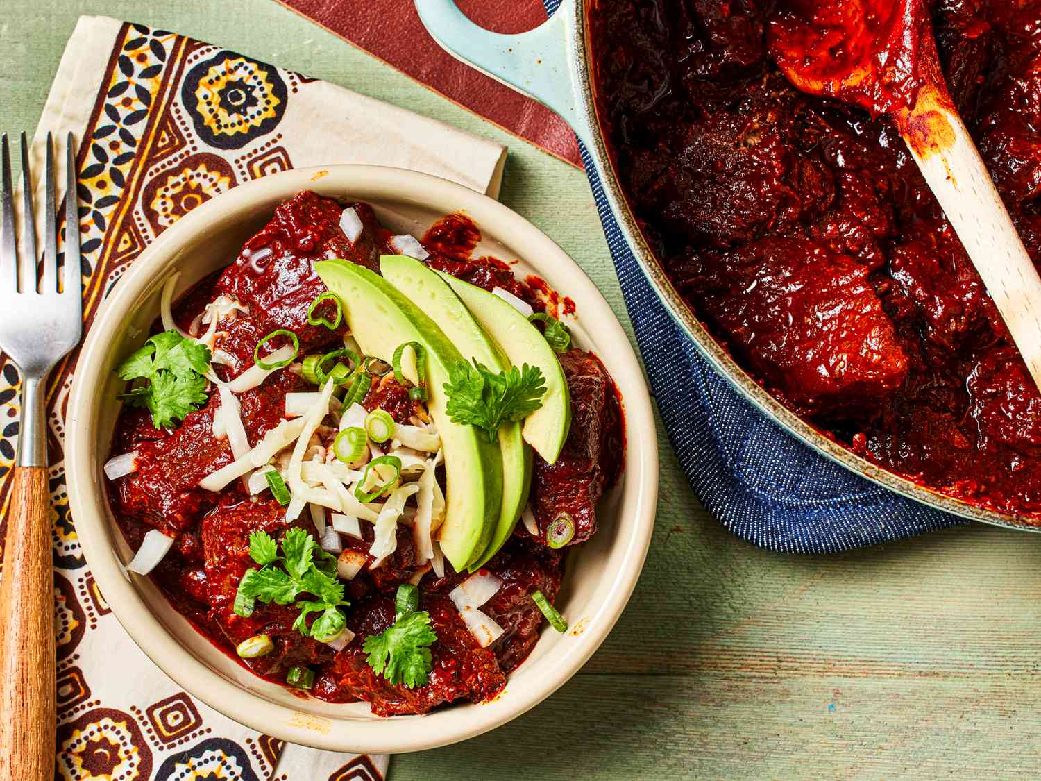 Overhead view of chili con carne