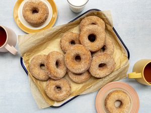 overhead shot of potato doughnuts