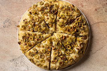 No-Knead Olive-Rosemary Focaccia With Pistachios